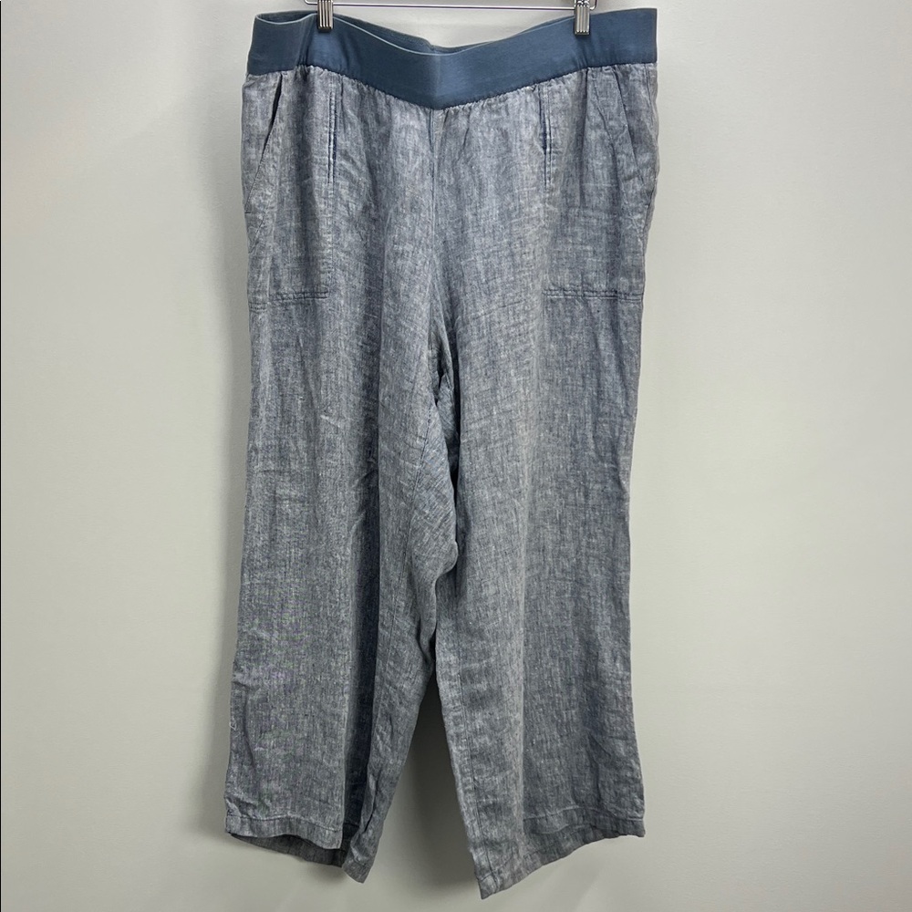 Lands End Linen Pull On Pants Blue Chambray Womens 22W Flowy Lagenlook